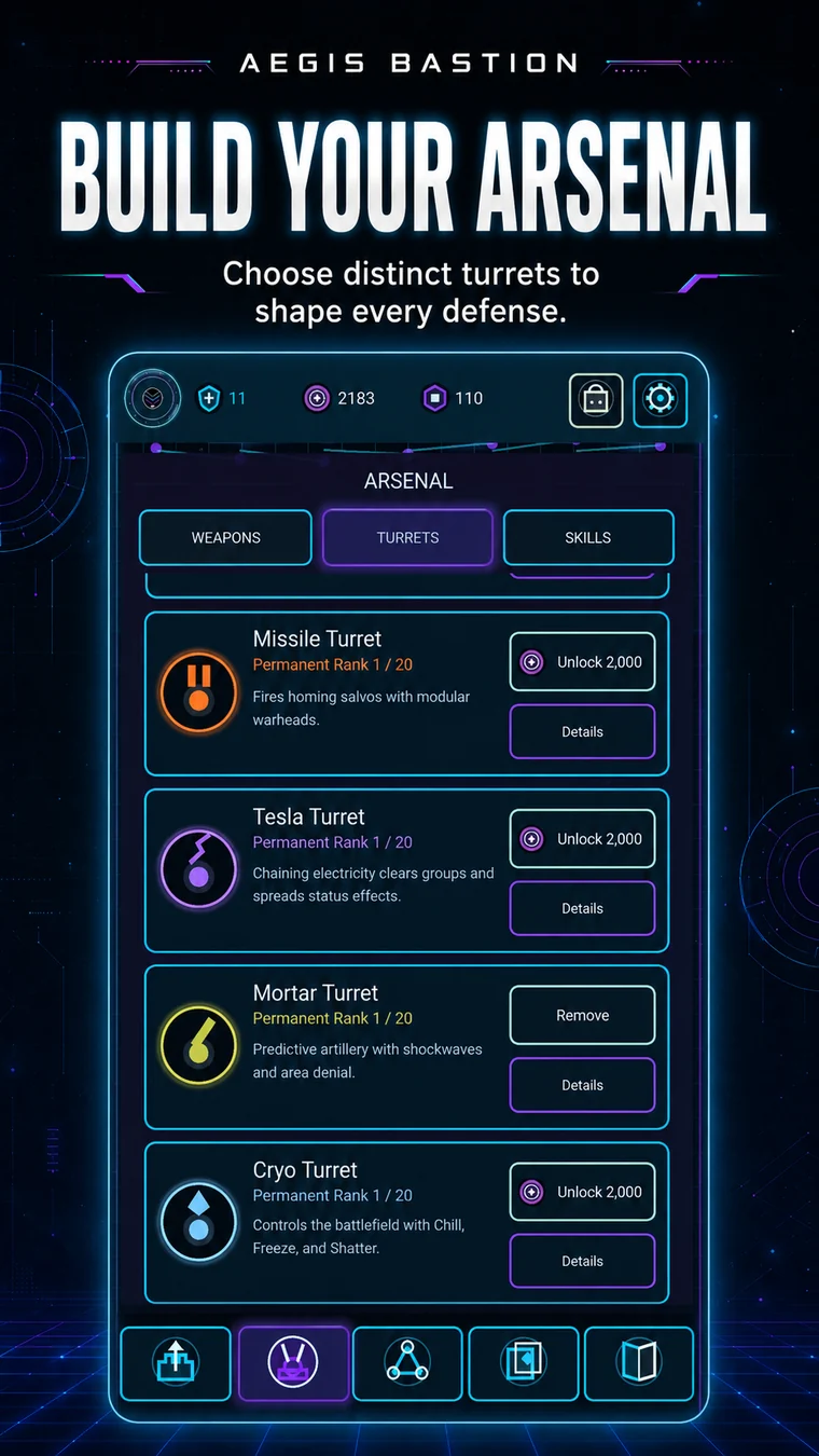 Aegis Bastion turret arsenal screen